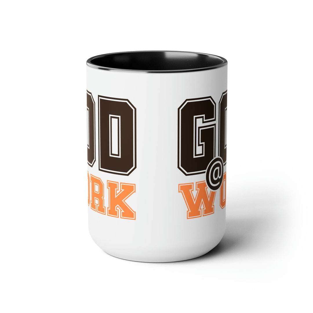 Accent Ceramic Coffee Mug 15oz - God @ Work Brown and Orange Print - Decorative