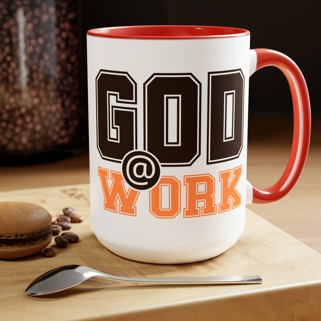 Accent Ceramic Coffee Mug 15oz - God @ Work Brown and Orange Print - Decorative