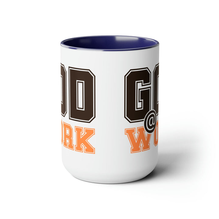 Accent Ceramic Coffee Mug 15oz - God @ Work Brown and Orange Print - Decorative