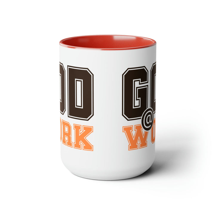 Accent Ceramic Coffee Mug 15oz - God @ Work Brown and Orange Print - Decorative