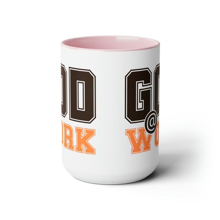 Accent Ceramic Coffee Mug 15oz - God @ Work Brown and Orange Print - Decorative