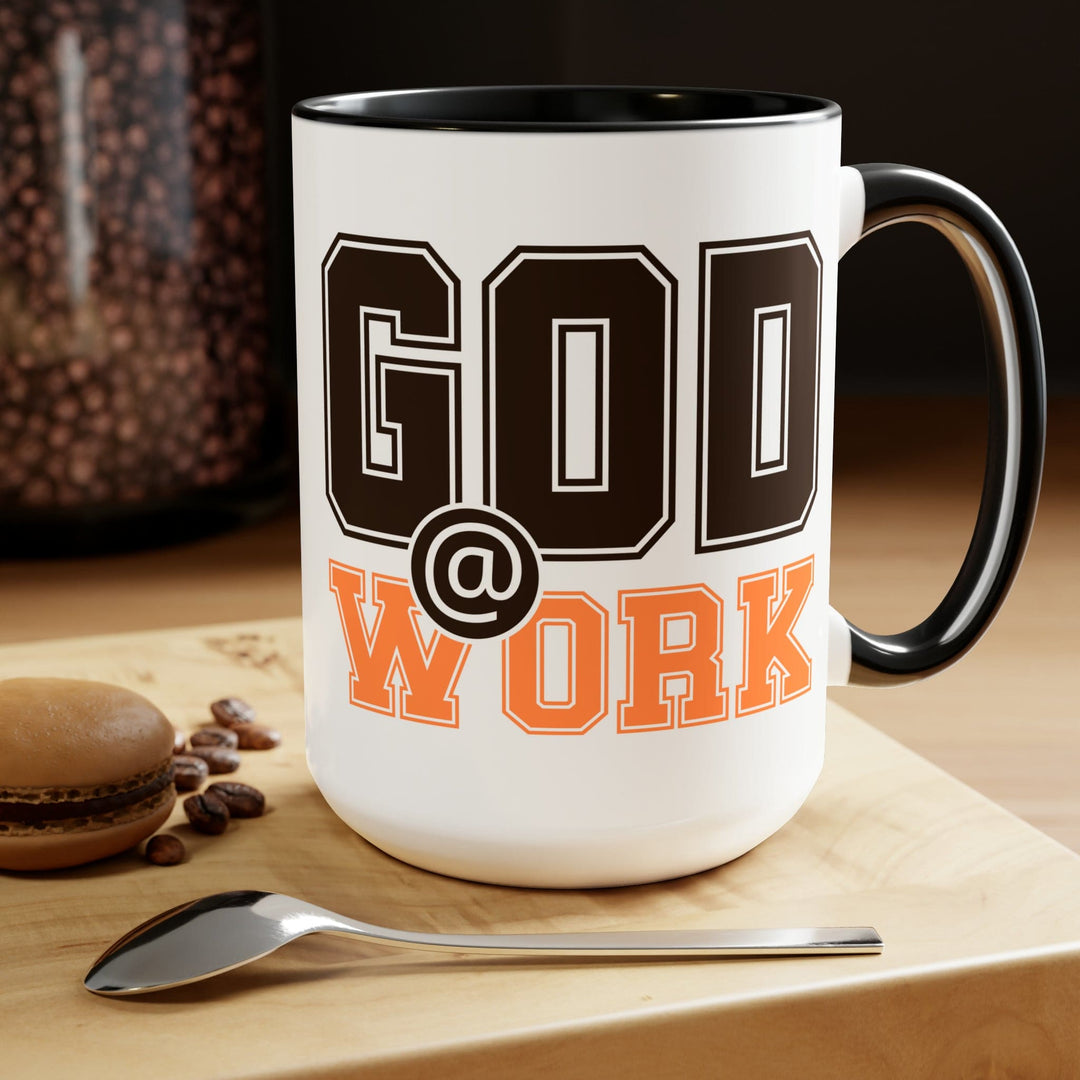 Accent Ceramic Coffee Mug 15oz - God @ Work Brown and Orange Print - Decorative