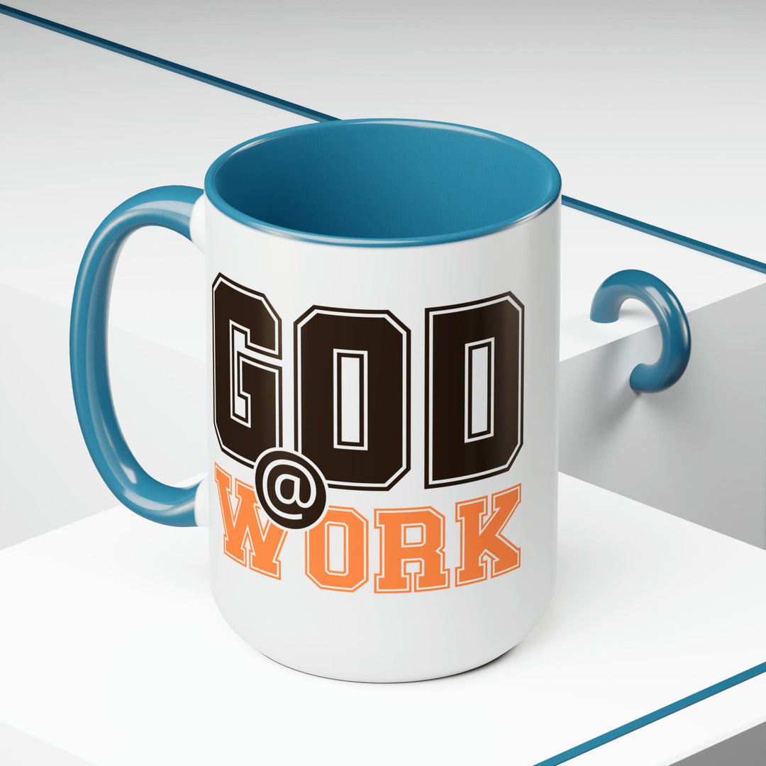 Accent Ceramic Coffee Mug 15oz - God @ Work Brown and Orange Print - Decorative