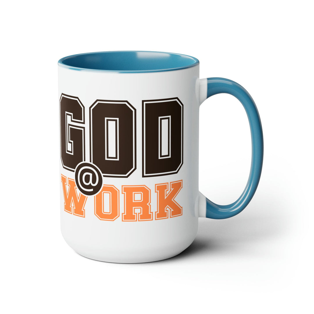 Accent Ceramic Coffee Mug 15oz - God @ Work Brown and Orange Print - Decorative