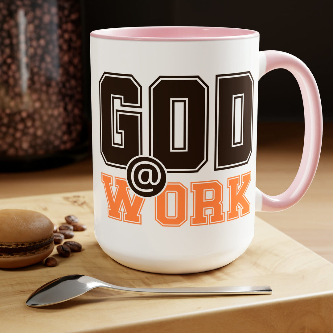 Accent Ceramic Coffee Mug 15oz - God @ Work Brown and Orange Print - Decorative