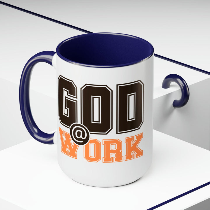 Accent Ceramic Coffee Mug 15oz - God @ Work Brown and Orange Print - Decorative