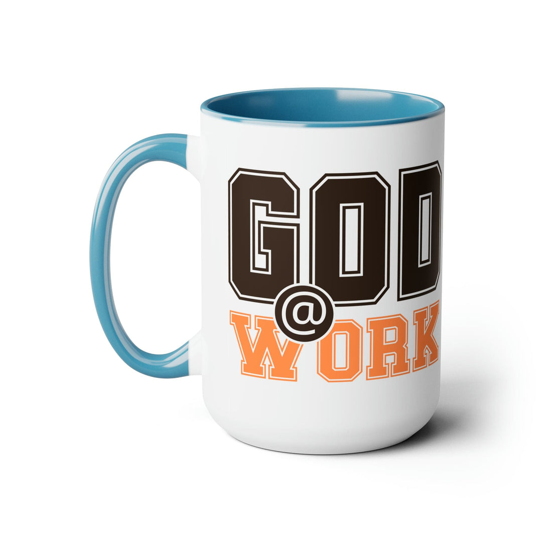 Accent Ceramic Coffee Mug 15oz - God @ Work Brown and Orange Print - Decorative