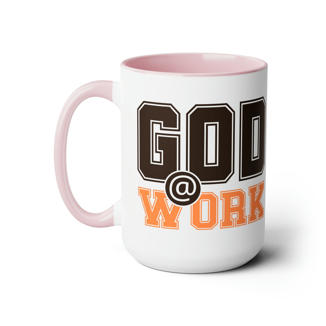 Accent Ceramic Coffee Mug 15oz - God @ Work Brown and Orange Print - Decorative