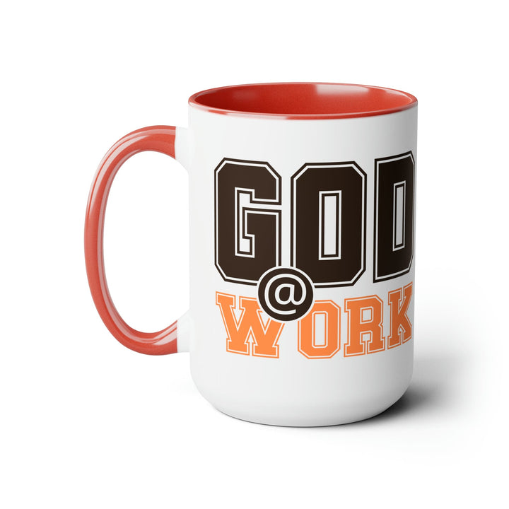 Accent Ceramic Coffee Mug 15oz - God @ Work Brown and Orange Print - Decorative