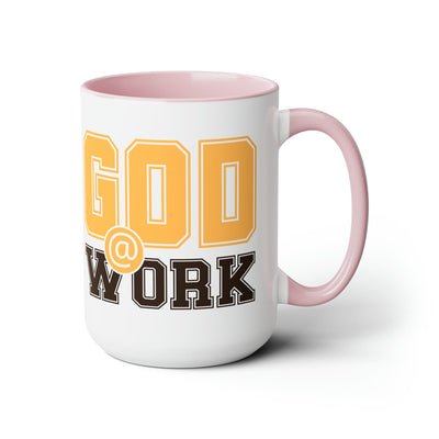 Accent Ceramic Coffee Mug 15oz - God @ Work Golden Yellow And Brown Print - Mug