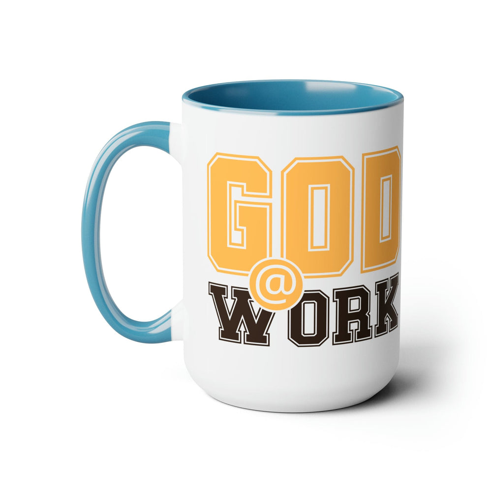 Accent Ceramic Coffee Mug 15oz - God @ Work Golden Yellow and Brown Print