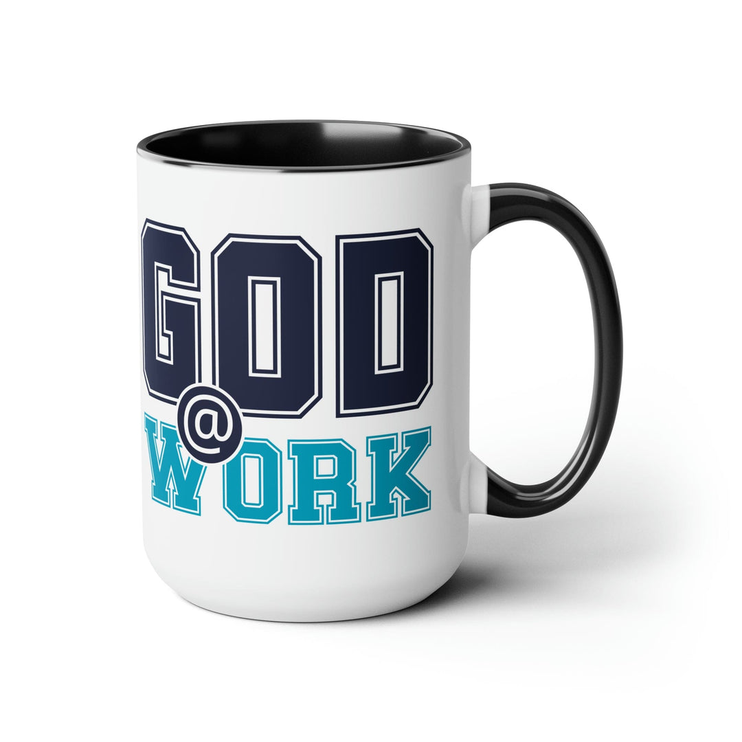 Accent Ceramic Coffee Mug 15oz - God @ Work Navy Blue and Blue Green Print