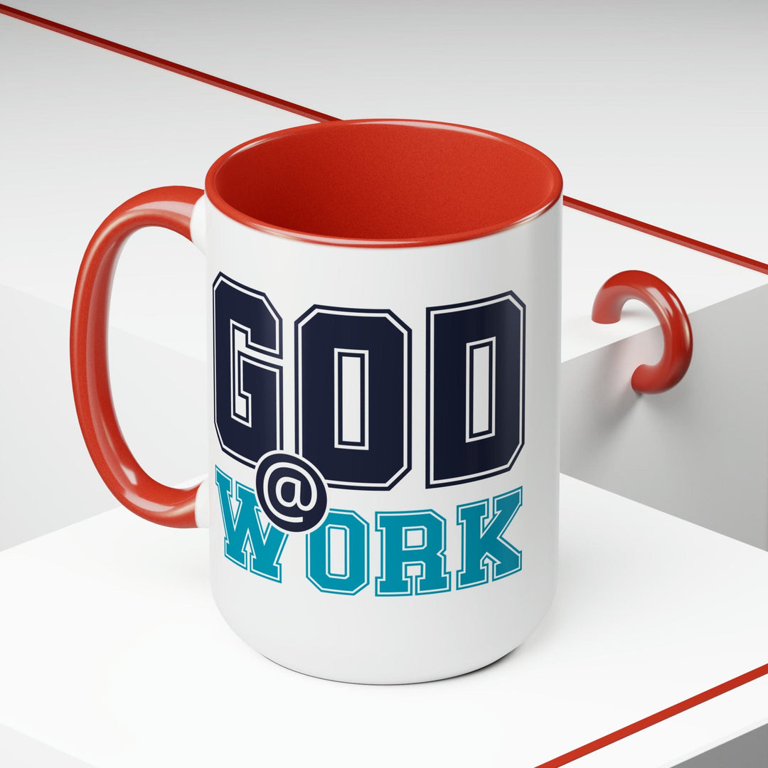 Accent Ceramic Coffee Mug 15oz - God @ Work Navy Blue and Blue Green Print