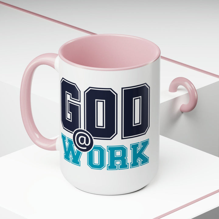 Accent Ceramic Coffee Mug 15oz - God @ Work Navy Blue and Blue Green Print