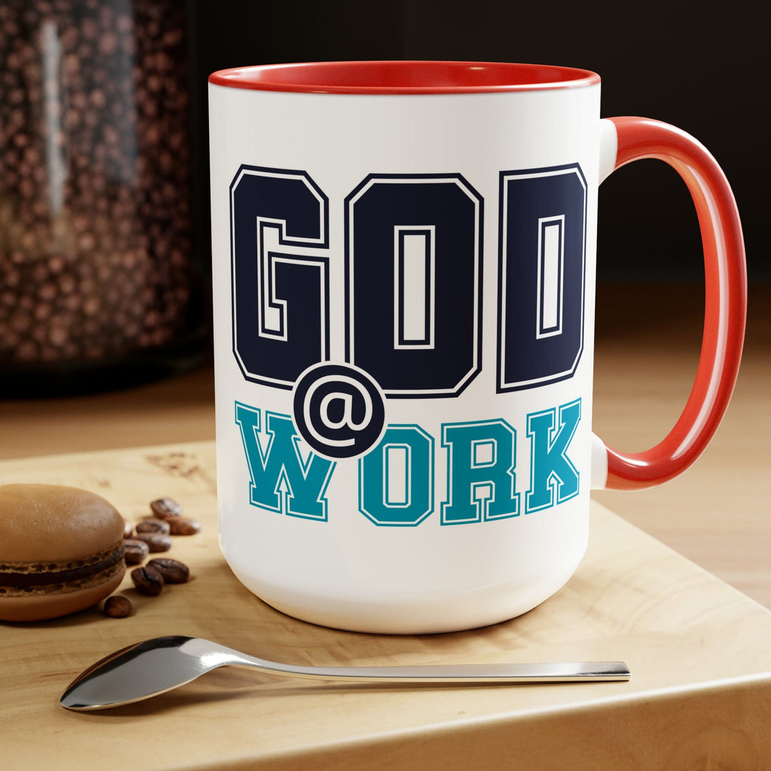 Accent Ceramic Coffee Mug 15oz - God @ Work Navy Blue and Blue Green Print