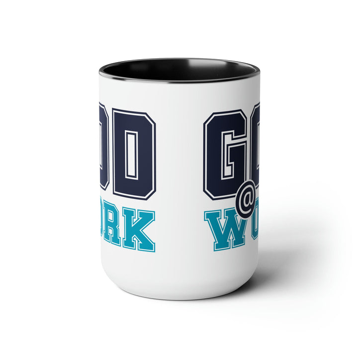 Accent Ceramic Coffee Mug 15oz - God @ Work Navy Blue and Blue Green Print