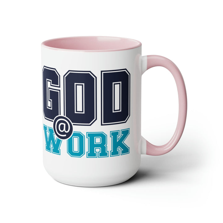 Accent Ceramic Coffee Mug 15oz - God @ Work Navy Blue and Blue Green Print