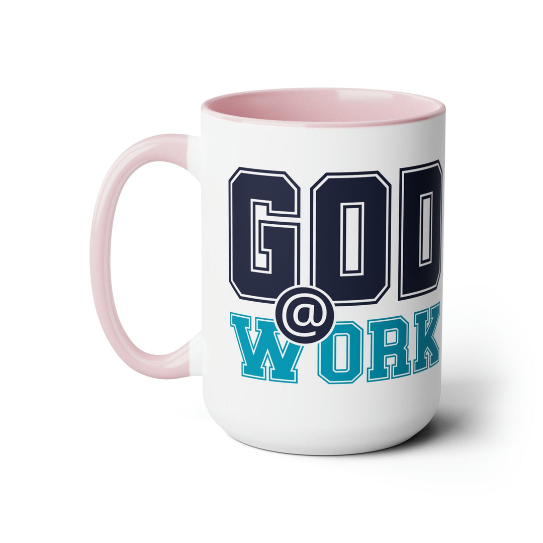 Accent Ceramic Coffee Mug 15oz - God @ Work Navy Blue and Blue Green Print