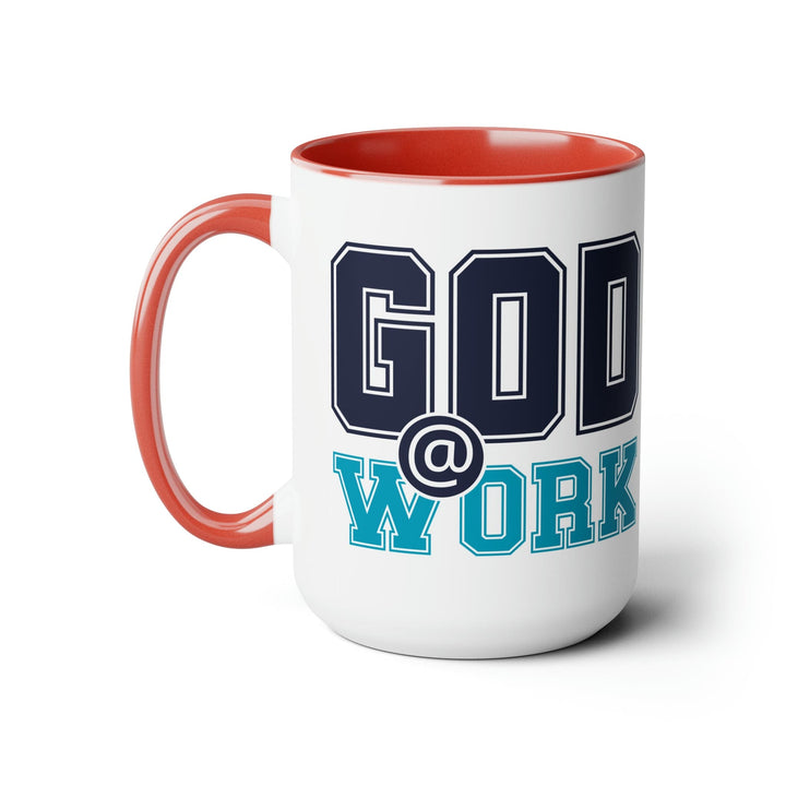 Accent Ceramic Coffee Mug 15oz - God @ Work Navy Blue and Blue Green Print