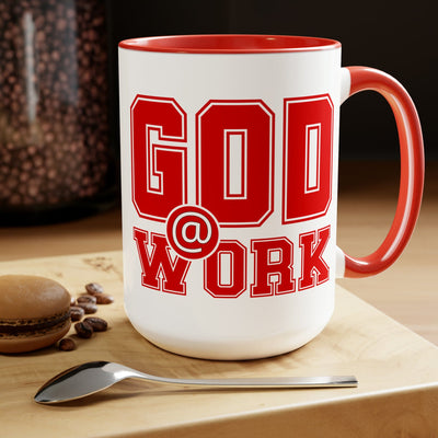 Accent Ceramic Coffee Mug 15oz - God @ Work Red And White Print - Mug