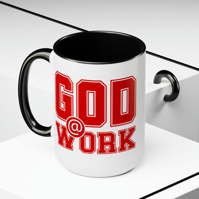 Accent Ceramic Coffee Mug 15oz - God @ Work Red And White Print - Mug