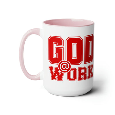 Accent Ceramic Coffee Mug 15oz - God @ Work Red And White Print - Decorative
