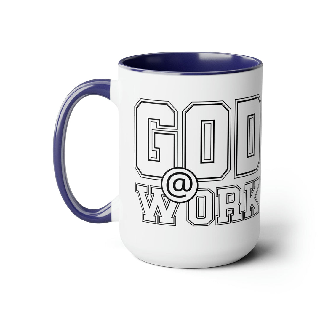 Accent Ceramic Coffee Mug 15oz - God @ Work White And Black Print - Decorative