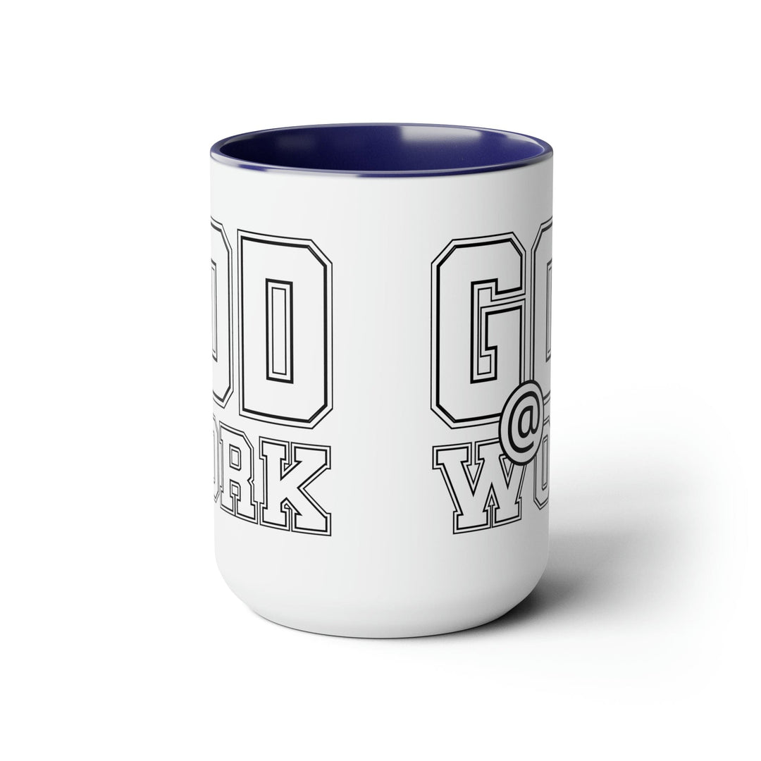 Accent Ceramic Coffee Mug 15oz - God @ Work White And Black Print - Decorative