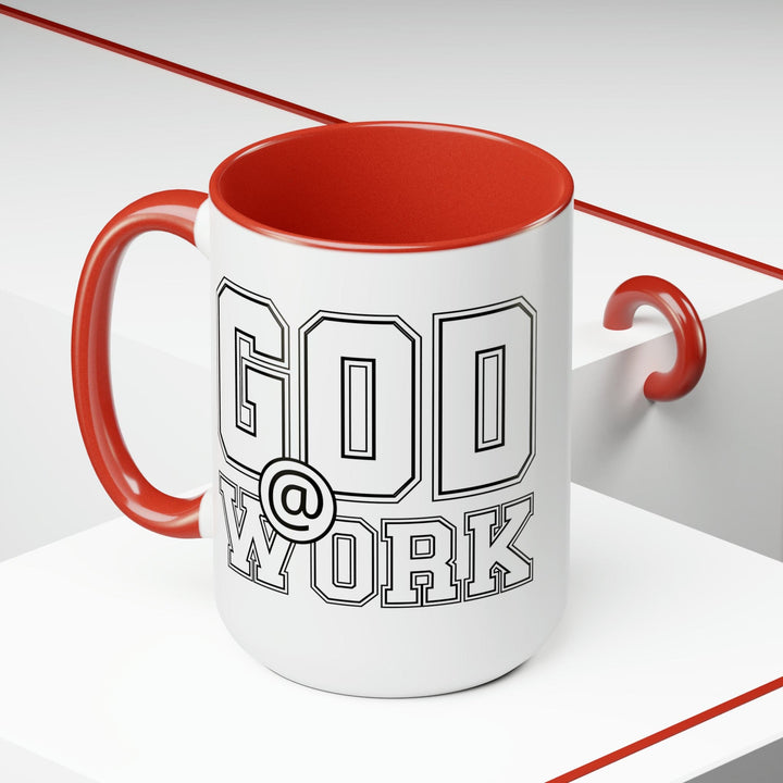 Accent Ceramic Coffee Mug 15oz - God @ Work White And Black Print - Decorative