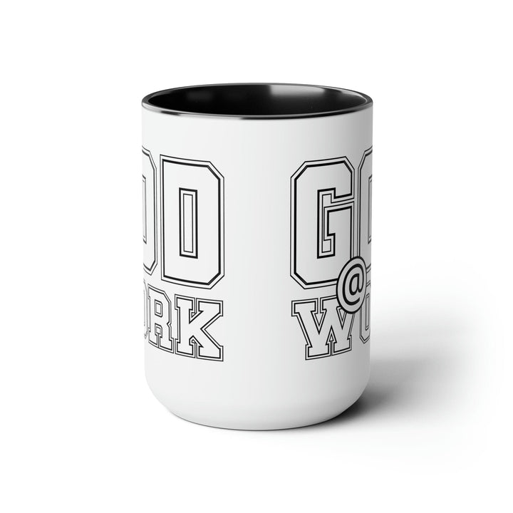 Accent Ceramic Coffee Mug 15oz - God @ Work White And Black Print - Decorative