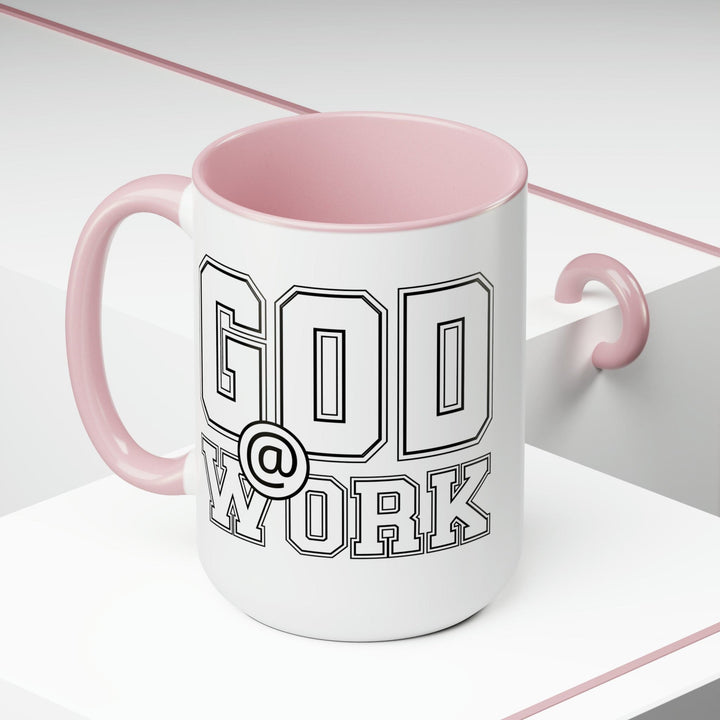 Accent Ceramic Coffee Mug 15oz - God @ Work White And Black Print - Decorative