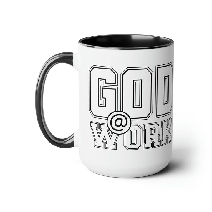 Accent Ceramic Coffee Mug 15oz - God @ Work White And Black Print - Decorative