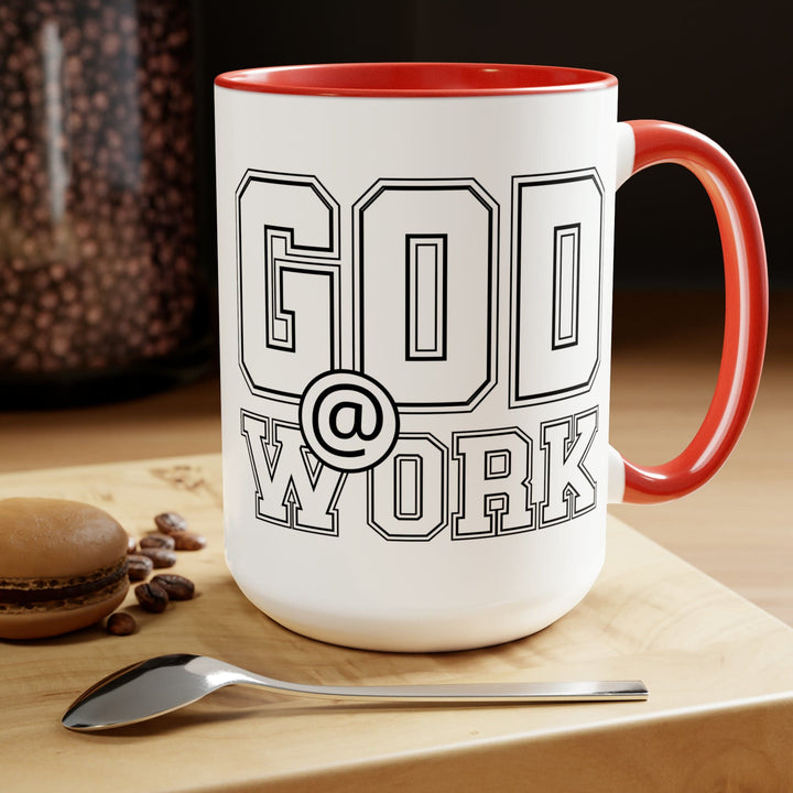 Accent Ceramic Coffee Mug 15oz - God @ Work White And Black Print - Decorative