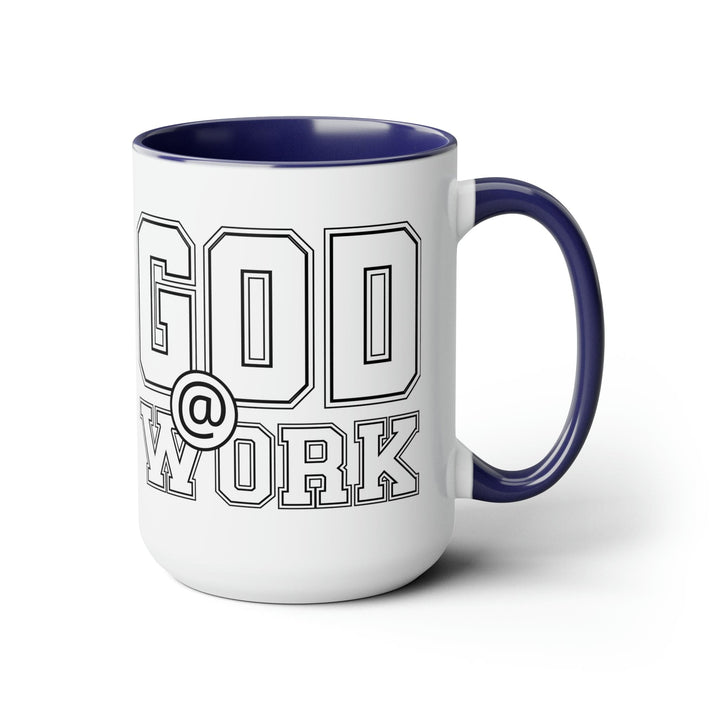 Accent Ceramic Coffee Mug 15oz - God @ Work White And Black Print - Decorative