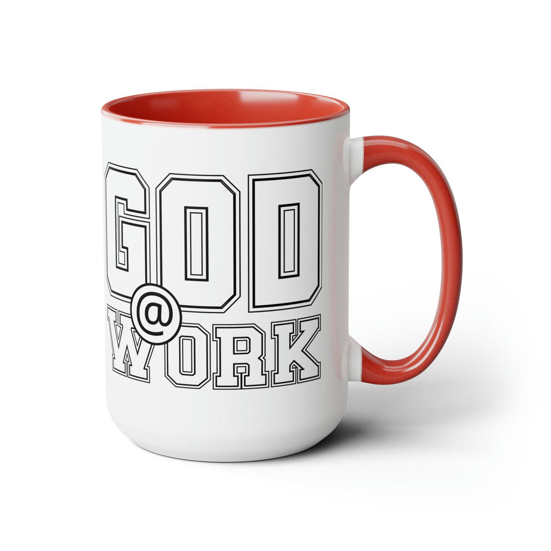 Accent Ceramic Coffee Mug 15oz - God @ Work White And Black Print - Decorative