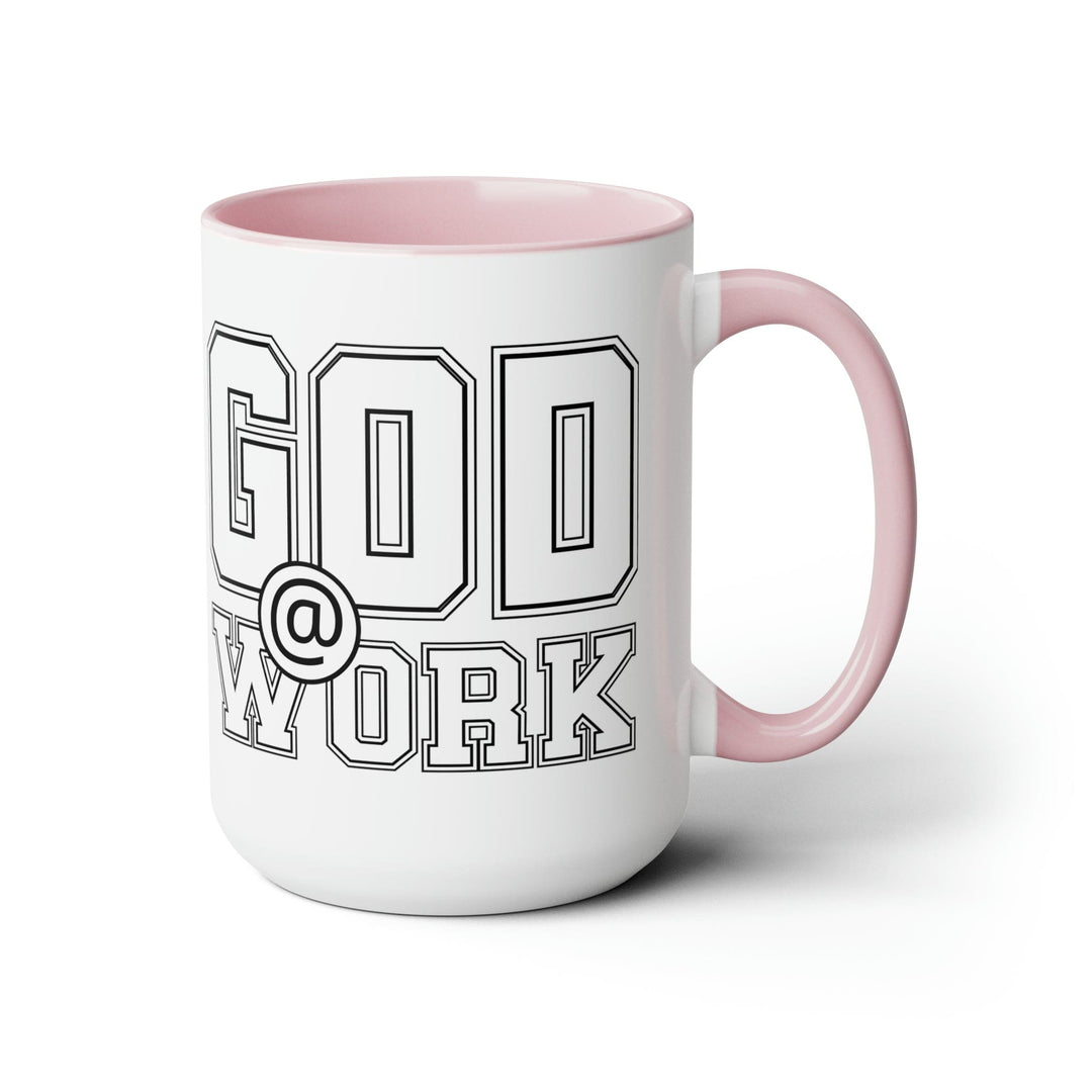 Accent Ceramic Coffee Mug 15oz - God @ Work White And Black Print - Decorative