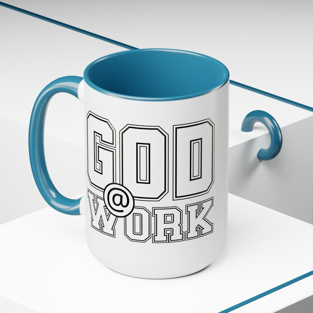 Accent Ceramic Coffee Mug 15oz - God @ Work White And Black Print - Decorative