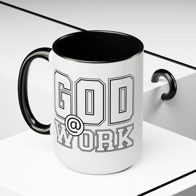 Accent Ceramic Coffee Mug 15oz - God @ Work White And Black Print - Decorative