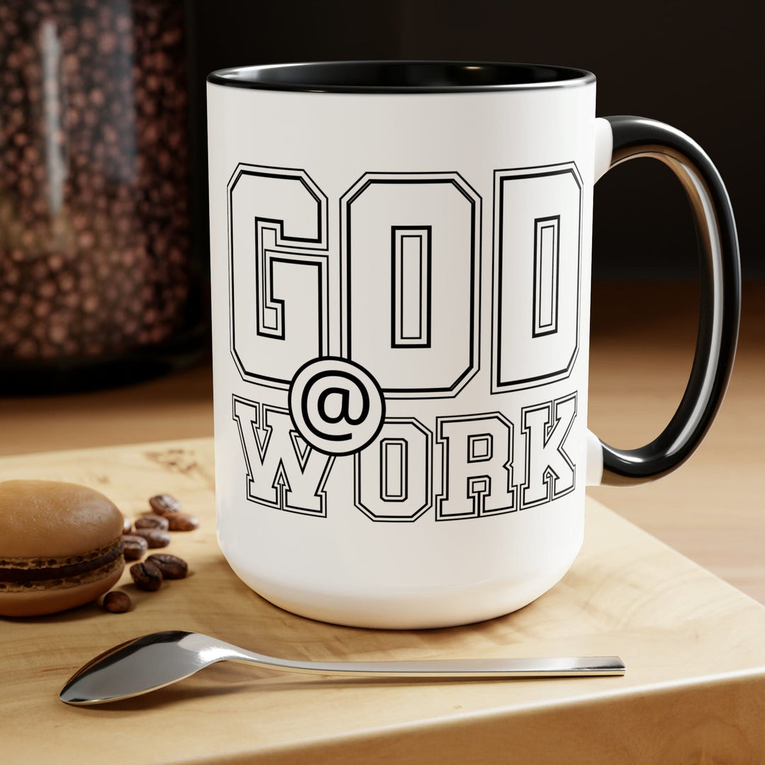 Accent Ceramic Coffee Mug 15oz - God @ Work White And Black Print - Decorative