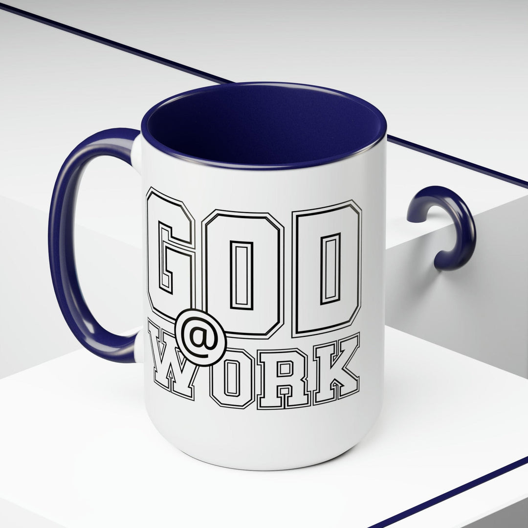 Accent Ceramic Coffee Mug 15oz - God @ Work White And Black Print - Decorative