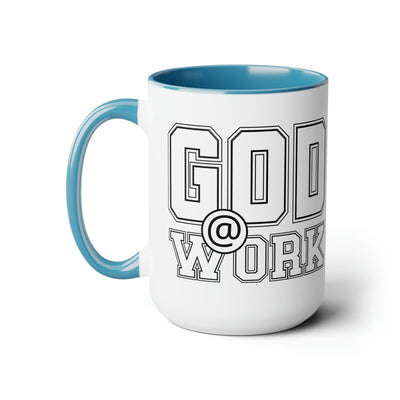 Accent Ceramic Coffee Mug 15oz - God @ Work White And Black Print - Decorative |