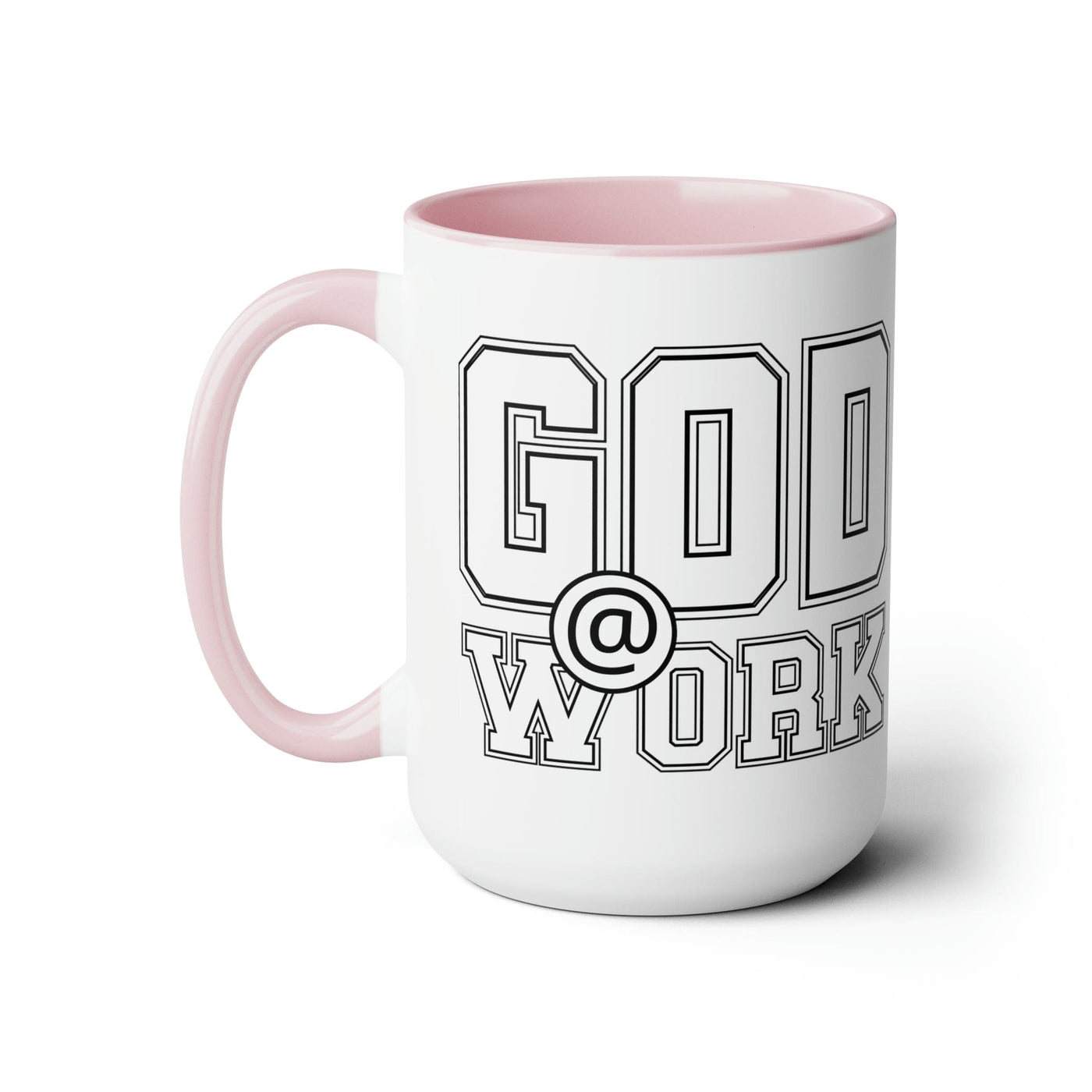 Accent Ceramic Coffee Mug 15oz - God @ Work White And Black Print - Decorative