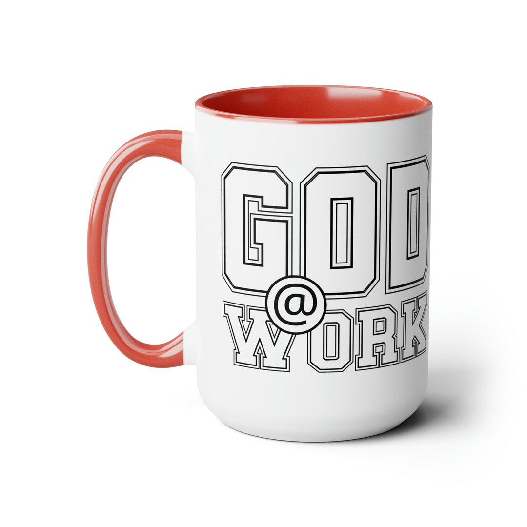 Accent Ceramic Coffee Mug 15oz - God @ Work White And Black Print - Decorative