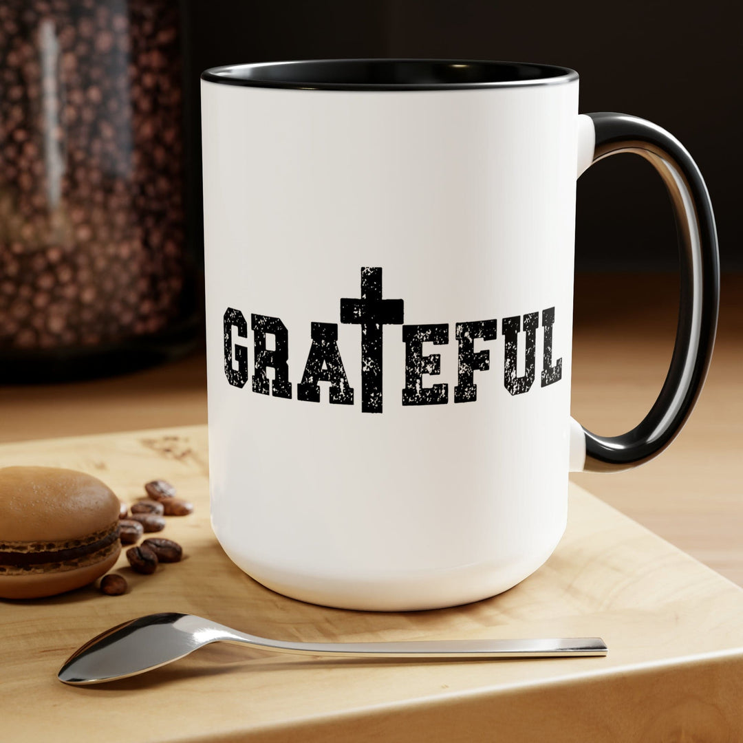 Accent Ceramic Coffee Mug 15oz - Grateful Cross Black Illustration - Decorative