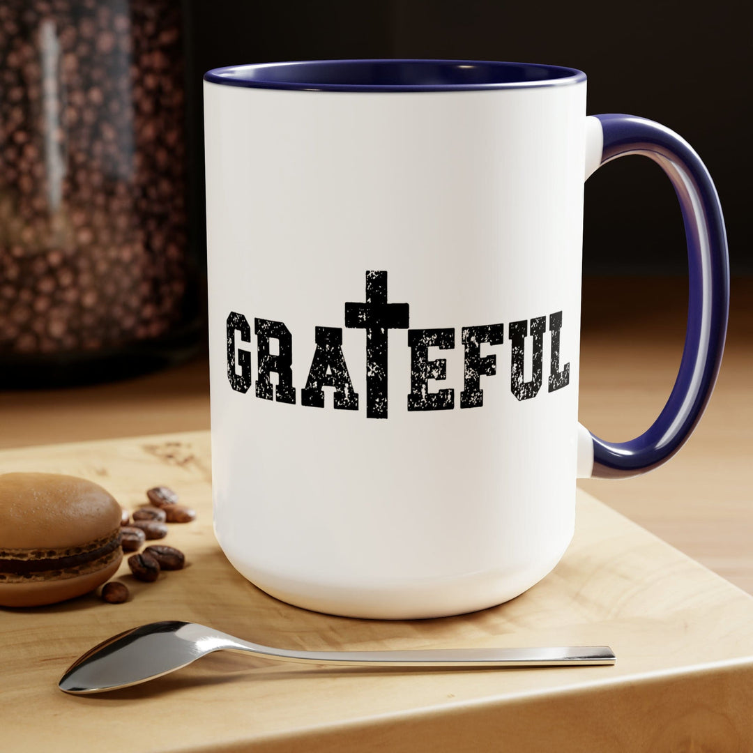 Accent Ceramic Coffee Mug 15oz - Grateful Cross Black Illustration - Decorative