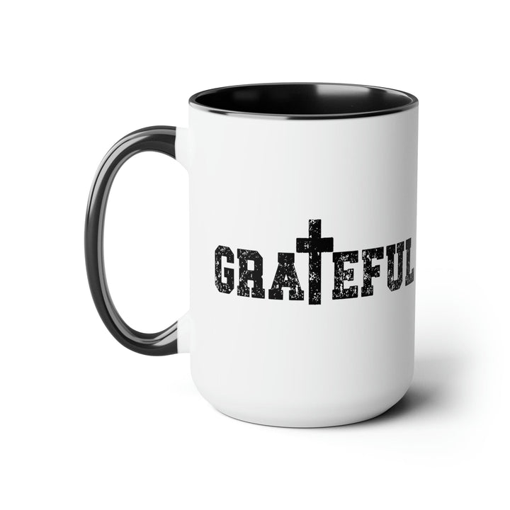 Accent Ceramic Coffee Mug 15oz - Grateful Cross Black Illustration - Decorative