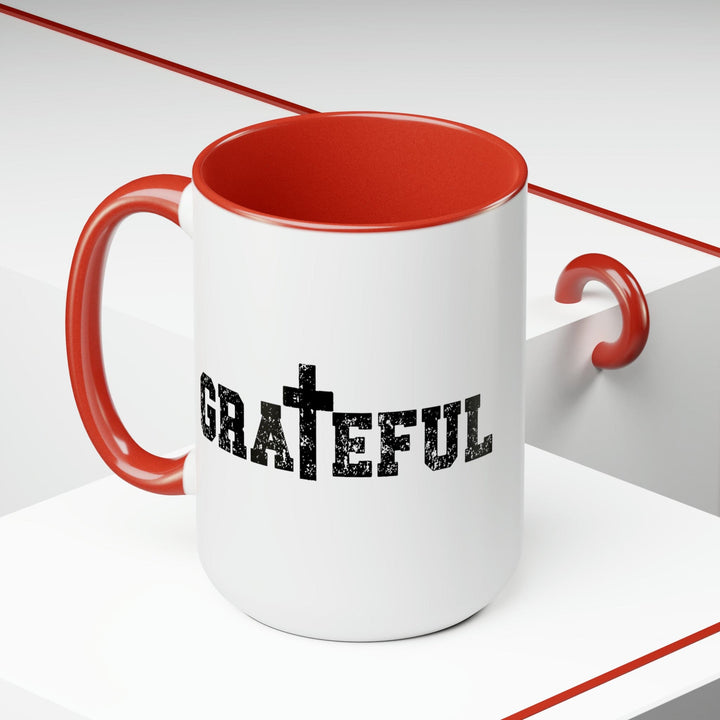 Accent Ceramic Coffee Mug 15oz - Grateful Cross Black Illustration - Decorative