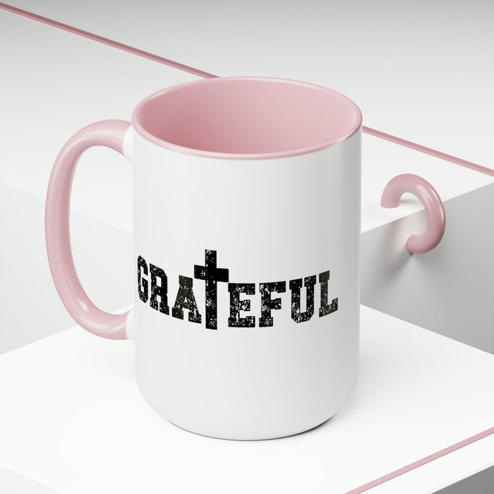 Accent Ceramic Coffee Mug 15oz - Grateful Cross Black Illustration - Decorative