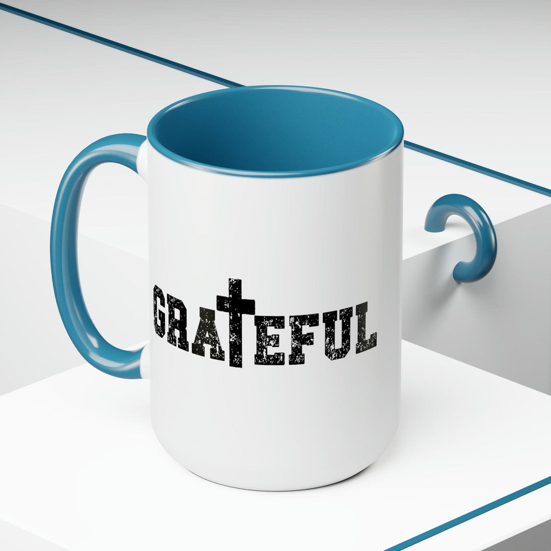 Accent Ceramic Coffee Mug 15oz - Grateful Cross Black Illustration - Decorative