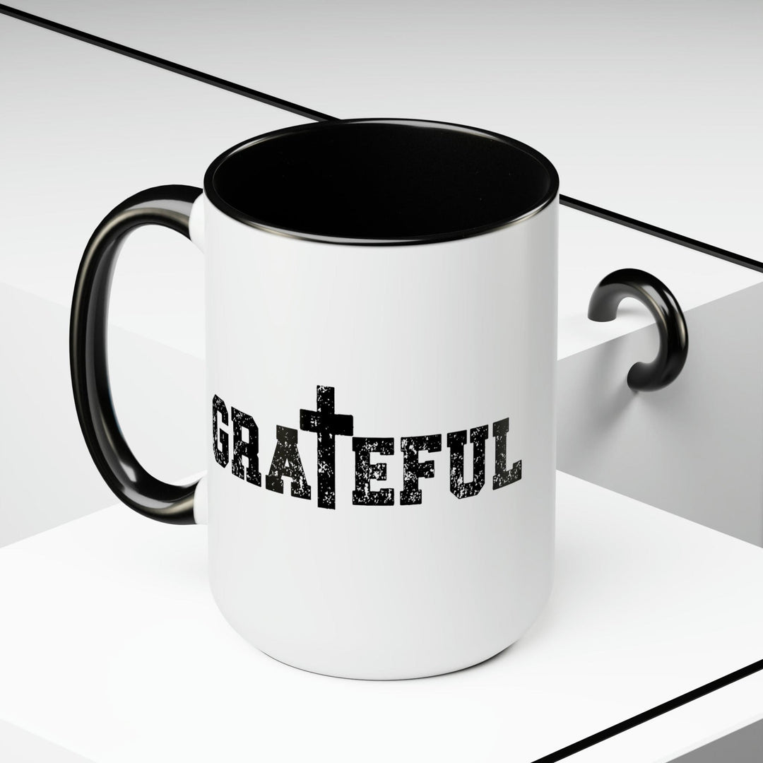 Accent Ceramic Coffee Mug 15oz - Grateful Cross Black Illustration - Decorative